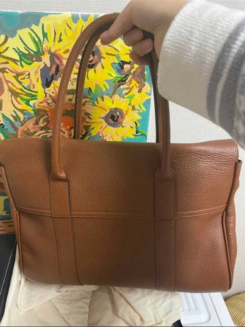 Mulberry Brown Leather Top-Handle Satchel with Gold Hardware